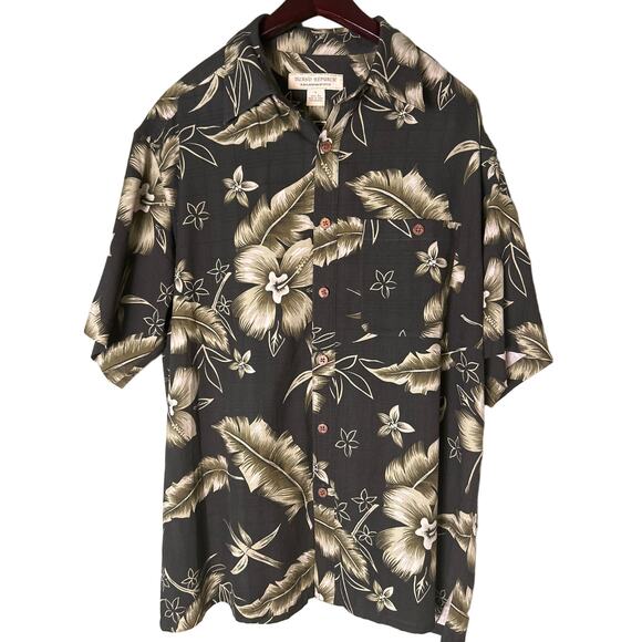 Island Republic Silk Hawaiian Short Sleeve Shirt Large Black Floral Pattern - Picture 1 of 5